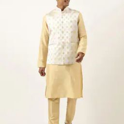 Men Floral Woven Nehru Jacket with Welt Pockets-image-54