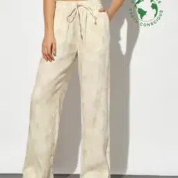 All-Over Floral Print Linen Wide-Leg Trousers-image-65