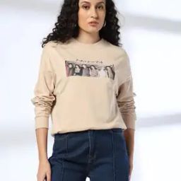 Women Typographic Print Relaxed Fit Cotton Sweatshirt-image-82