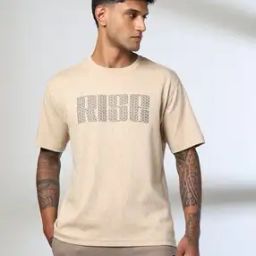 Men Typographic Print Boxy Fit Crew-Neck T-Shirt-image-35