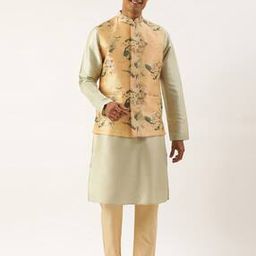 Men Floral Print Nehru Jacket with Welt Pockets-11