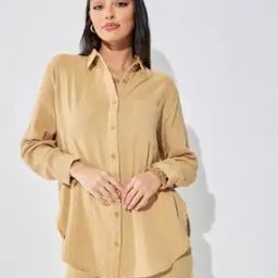 Women Oversized Fit Shirt with Patch Pocket-image-3