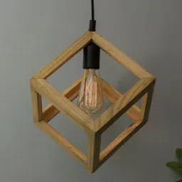 Wooden Cube Shaped Hanging Pendent Lamp-image-1