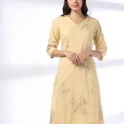 Women Embroidered Straight Kurta beige l-50