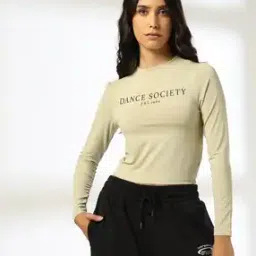 Women Typographic Print Crew-Neck T-Shirt-image-80