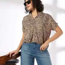 Women Animal Print Regular Fit Crop Shirt-picture-8