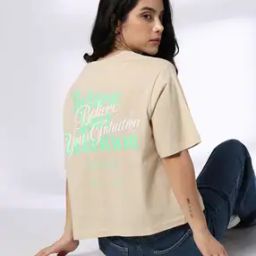 Women Typographic Print Boxy Fit Cotton Crew-Neck T-Shirt-image-89