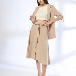 Women Midi Flared Skirt with Front Placket-image-17