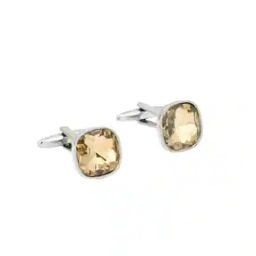 Men Silver-Plated Stone-Studded Square Cufflinks-image-3