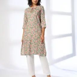 Women Paisley Print Straight Kurta with Neck Tie-Up-image-31