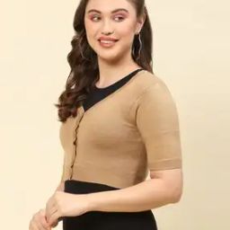 Women Front-Open Blouse with Ribbed Hem-5