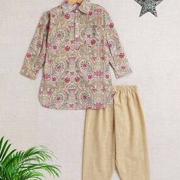 Boys Floral Regular Fit Kurta Pyjama Set-image-42