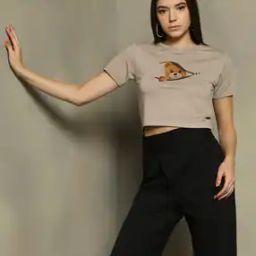 Shein Short Sleeves Graphic Chest Print Fitted Crop Tshirt-image-81