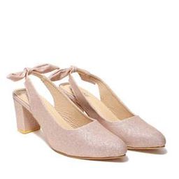 Shimmery Chunky Heels with Bow Slingback-image-64