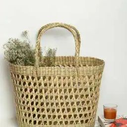 Seagrass Handwoven Jali Basket Tote Bag-image-58