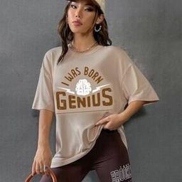 Women Typographic Print Oversized Fit  Round-Neck T-Shirt with Short Sleeves-image-21