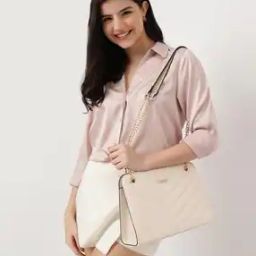 Women Logo Embossed Shoulder Bag with Double Handle-19