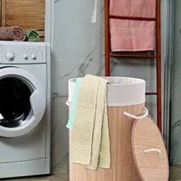 Pack of 2 Round Foldable Bamboo Laundry Baskets with Lid-17