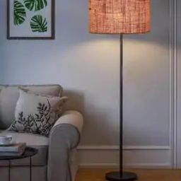 Jute Drum Floor Lamp with Wooden Base-42