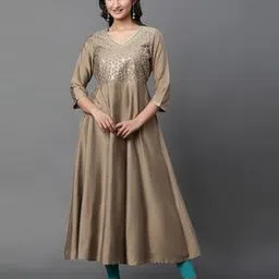 Women Embellished V-Neck Flared Kurta-image-43