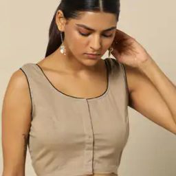 Sleeveless Slub Cotton Blouse with Tie-Up Back-image-26