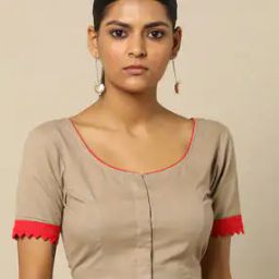 Slub Cotton Blouse with Contrast Sleeve Hems-picture-36