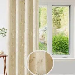 Set fo 1 Gold Leaf Print Window Eyelets Curtain-17