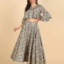 Floral Print Crop Top with Flared Skirt-image-61