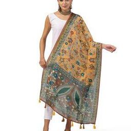 Women Kalamkari Print Dupatta with Tassels-8