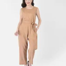 Striped Round-Neck Jumpsuit with Belt-image-78