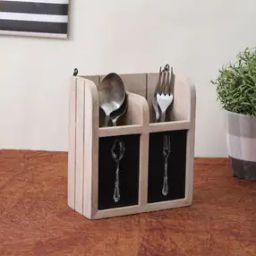 Mango Wood Kitchen Cutlery Holder with Wall Mounting Option-33