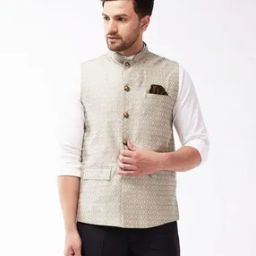 Men Embroidered Nehru jacket with Mandarin Collar-24