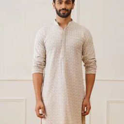 Embroidered Long Kurta with Mandarin Collar-image-68