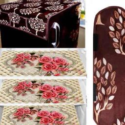 cread craft Set of 5 Printed Refrigerator Top Cover with Mats & Handle Covers image 1