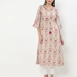 Ikat Print A-Line Kurta with Drawstring-image-16