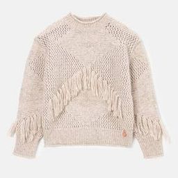 Girls Self-Design Sweatshirt with Fringes-image-76