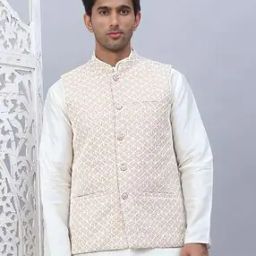 Men Woven Nehru Jacket with Welt Pockets-image-1