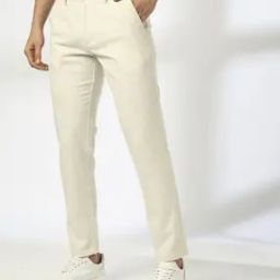 Men Self-Striped Regular Fit Flat-Front Trousers-image-3