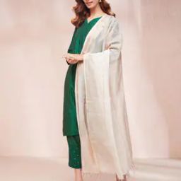 Women Striped Dupatta with Tassels-image-36
