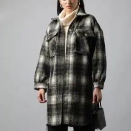 Women Checked Flannel Longline Shacket-33