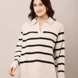 Women Striped V-Neck Pullover-image-18