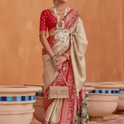 Patola Print Saree with Contrast Border-image-99