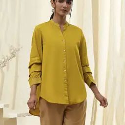 Women Embroidered Relaxed Fit Shirt with Band Collar-image-36