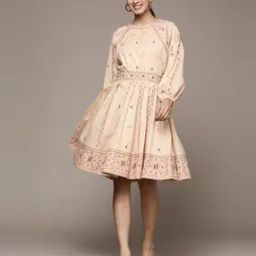 Relaxed Fit Floral Embroidered Fit & Flare Dress-image-66