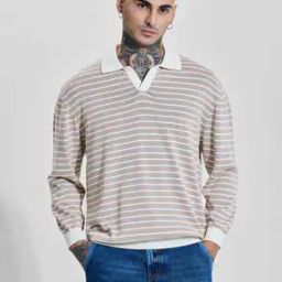 Men Pure Cotton Striped Polo T-Shirt-image-91