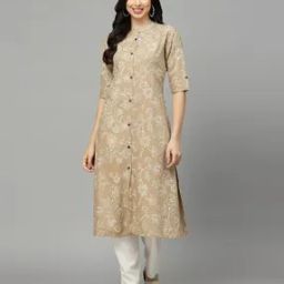 Floral Print Button-Down A-Line Kurta-image-32