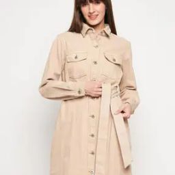 Women Shirt Dress with Tie-Up Waist-image-37