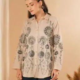 Floral Embroidered Cotton Straight Fit Shirt-picture-22