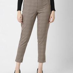 Women Checked Slim Fit Flat-Front Trousers-image-4