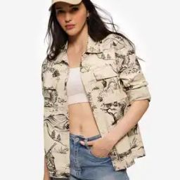 Women Graphic Print Oversized Fit Blousons Cotton Jacket-33